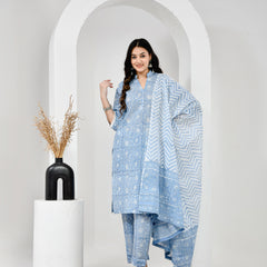 Gul Bahar Sky Blue Cotton Suit Set with Mulmul Dupatta