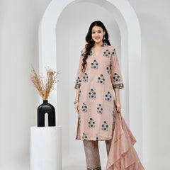 Chhaape Neela Coffee Cotton Suit Set with Chanderi Dupatta