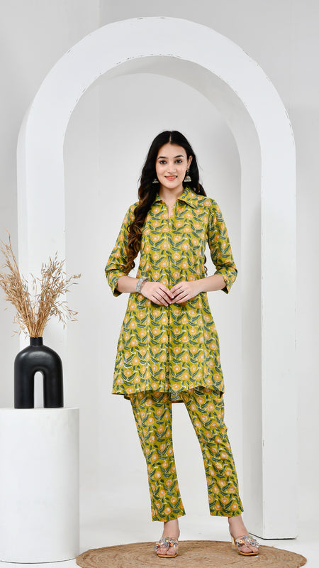 Yellow Floral Cotton Co-Ord Set